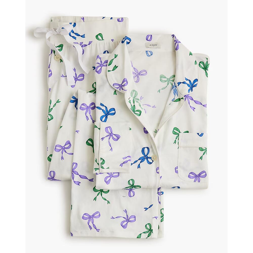 NWT J Crew Factory Long-Sleeve Knit Bow PJ Pajama Set Petite S